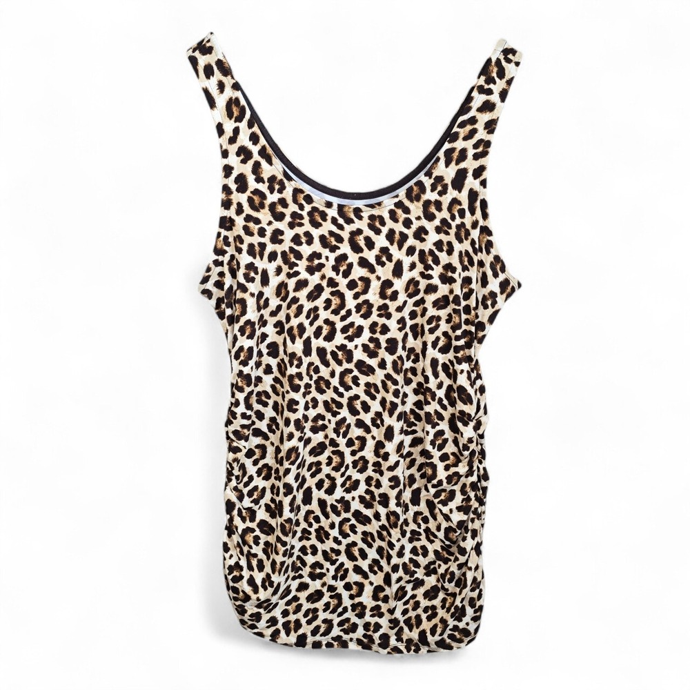 Torrid Top Womens 1 US Plus 1X Brown Animal Print Tank Stretch Ruched Sides